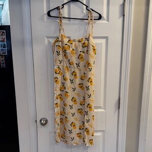 Lemon Print Tie-Strap Midi Dress
